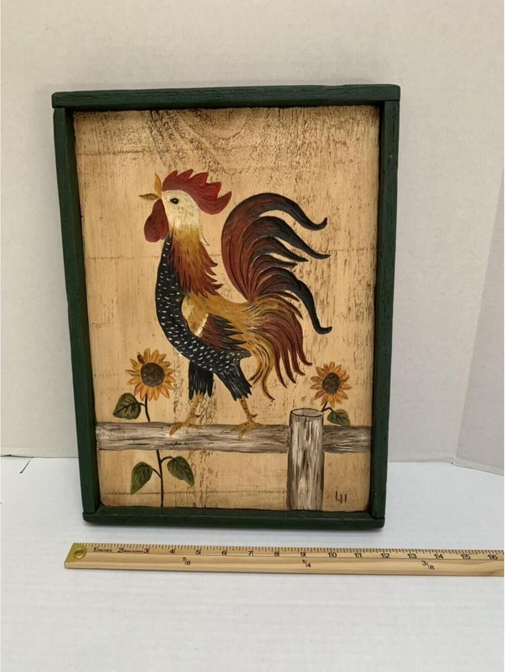 Carved Wooden Rooster Wall Hanging Folk Art